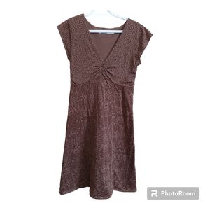 ATHLETA Brown Paisley V-Neck Midi Dress Size Small